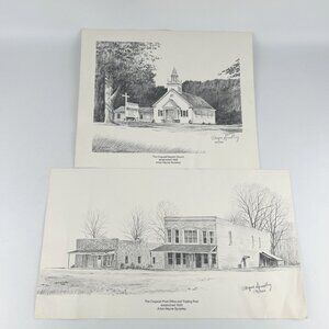 Wayne Spradley Set/2 Cropwell Baptist Church - Post Office Trading Post  -Signed